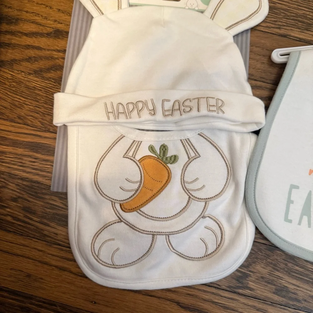 NEW! Neat Solutions 2 piece Hat/Bib Set and Carter 1st Easter Bib (bunny/Easter)